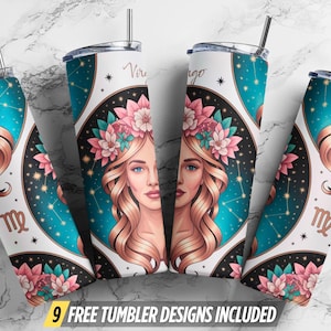 Virgo Zodiac Tumbler Wrap PNG: 20oz Skinny Tumbler Sublimation Design (Digital Download