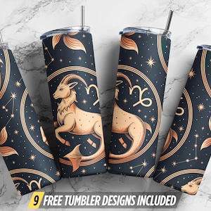 Capricorn Zodiac Tumbler Wrap: Celestial Goat PNG (Digital Download, 20oz Skinny Tumbler Design)