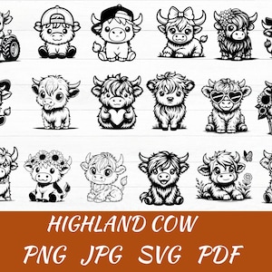 Süße Highland Kuh SVG Bundle, Baby Kuh PNG, Floral Kuh Clipart, Bauernhof Tier Schnittdateien für Cricut, Silhouette, rustikale Kuh Kunst, Vinyl Aufkleber