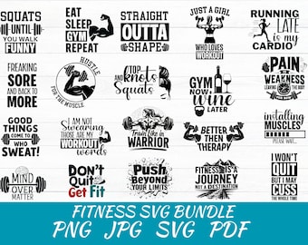 Fitness SVG Bundle, Gym & Workout Zitate (digitaler Download)
