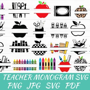 Teacher Monogram SVG Bundle: Split Monogram, Shirt Design (Digital Download)