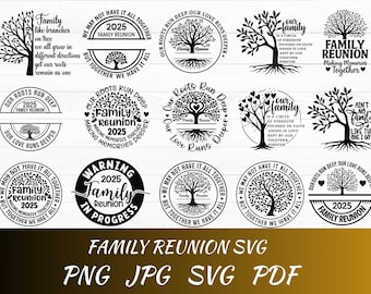 Paquete SVG de reunión familiar: Diseño de árbol y camiseta (descarga digital)