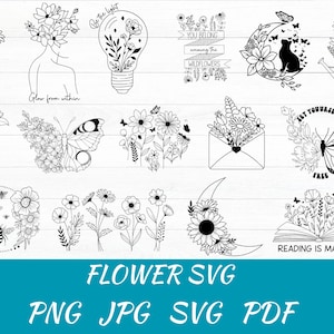 Flower Svg Png Bundle, Wildflower Svg Bundle, Floral Svg, Stay Wild Svg, Wild Flower Svg, Floral Frame Svg, Png, Shirt Svg Cut Files Cricut