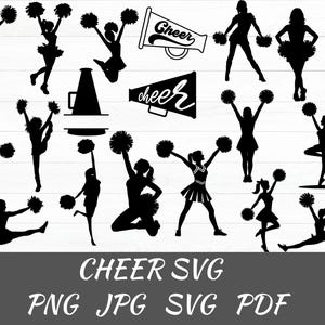 Cheerleading SVG Bundle: Cheer Silhouette, Megaphone, Pom Poms (Digital Download)