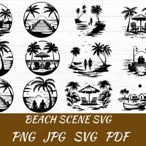 Sunset Beach SVG Bundle: Tropical Nature Scene Clipart (Instant Download, Commercial Use)