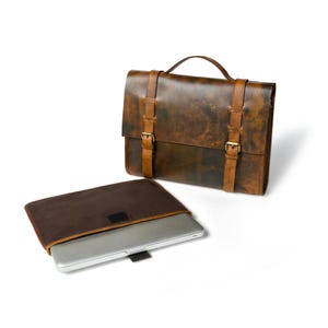 Leather Messenger Bag Handmade Full Grain Briefcase – Fits 14” MacBook – Perfect for Men & Women
