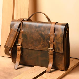 Full Grain Leather Messenger Bag Set Handmade Laptop Satchel  Pouch Vintage Briefcase for Work, Travel & Gifting