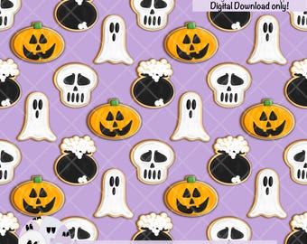 Halloween Sugar Cookies Seamless Pattern: Spooky Hand-Drawn PNG (Digital Download)