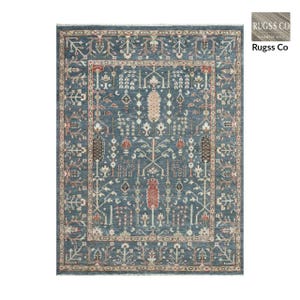 Dusty Sky Oushak Hand-Knotted Wool Area Rug | Vintage Carpet |Traditional Luxury Floor Area Rug for Living Room Bedroom 8x10 9x12 12x15