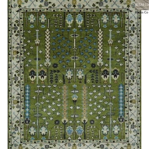 Tree of Life Royal Green Hand-Knotted Wool Area Rug |High Vintage Inspired Carpet |Traditional Luxury Floor Area Rug for Living Room Bedroom