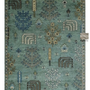 Tree of Life Green Hand-Knotted Wool Area Rug |High-End Vintage Inspired Carpet | Traditional Luxury Floor Area Rug for Living Room Bedroom