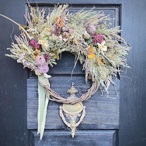 Natural Garden Beauty: 20” dried floral wreath on grapevine base
