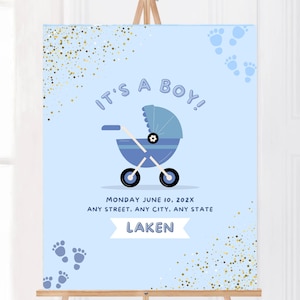 It&#39;s A Baby Boy Shower Sign-Blue Stroller Theme-Editable Template-Printable Baby Shower Decoration/Invitation