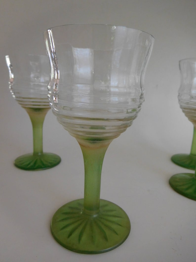Vintage Cordial Stemmed Crystal Glasses 5 Green Stem & Etsy