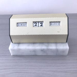 Vintage Perpetual Desk Calendar | Mid‑Century Gold Metal Calendar on Marble Base