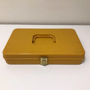Vintage Yellow Sewing Box Organizer | Mid-Century Plastic Thread Case | Retro Craft Storage | 1970s Sewing Kit
