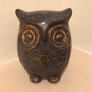 Vintage Ceramic Owl Figurine | Mid Century Studio Pottery