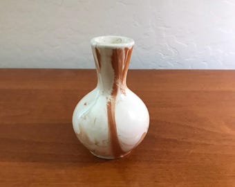 Small Vintage Signed Orange Marbled Bud Vase