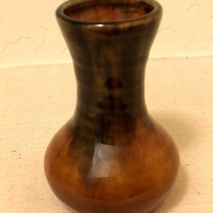 Vintage Ineke Pottery Small Signed Brown Glaze Dipped Bud Vase