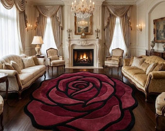 Hand Tufted Rose Shape Rug, 3D Floral Area Rug, Luxury Red Flower Carpet, Modern Statement Living Room Rug, Romantic Bedroom Decor