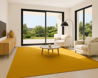 Mustard Yellow Hand Tufted Rug Modern Solid Large Area Carpet for Living Room Bedroom Minimalist Scandinavian Decor