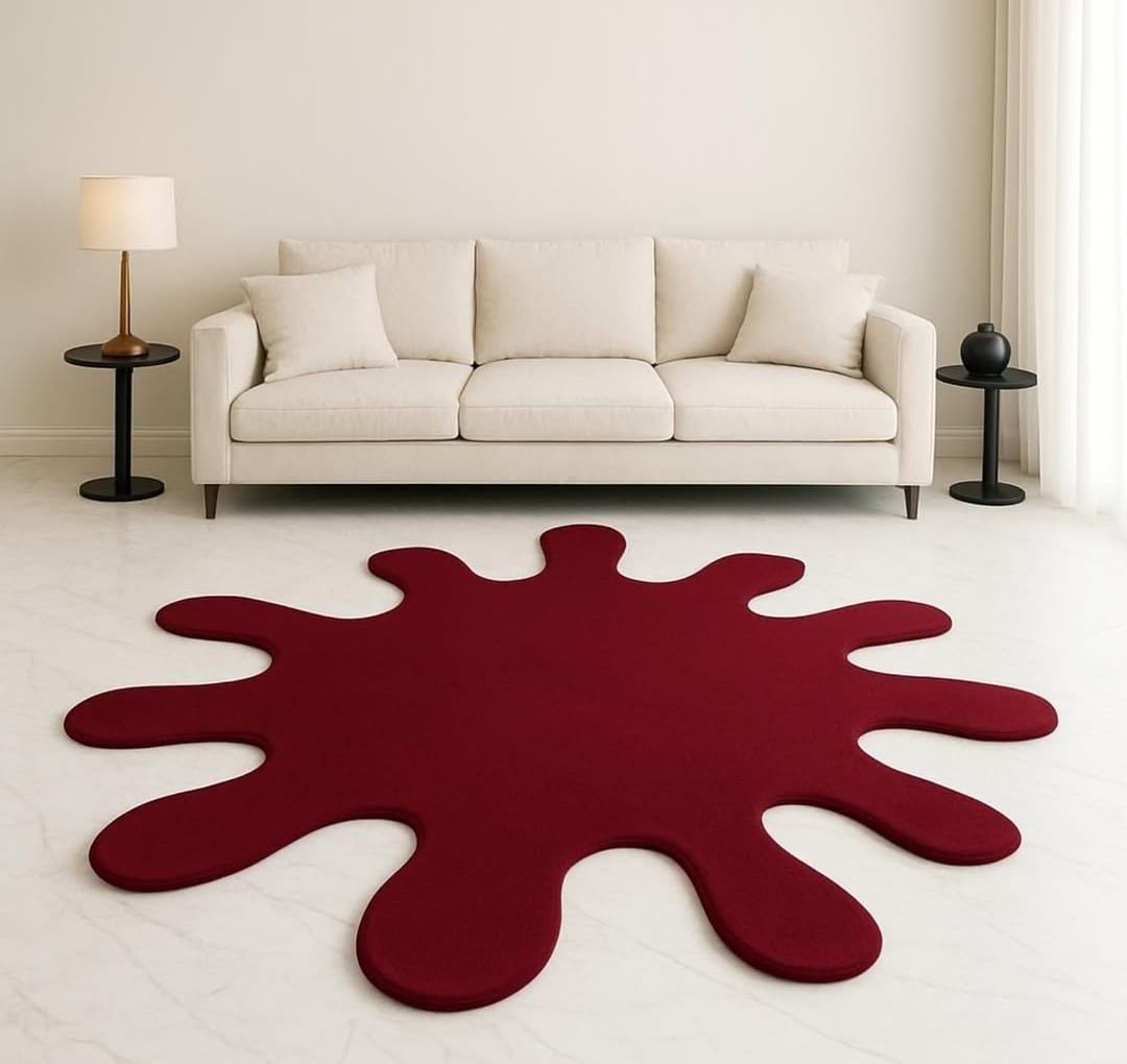 Red Splat Hand Tufted Rug, Modern Organic Blob Shape Area Carpet, Bold ...