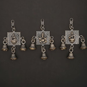 6&quot; Small Superfine Lakshmi Ganesha Saraswati Wall Hanging Bells | Brass Statues