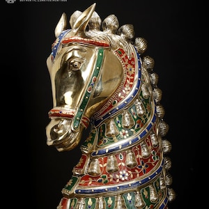 21" Fine Quality Horse Head Brass Statue with Stone Work