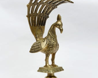12" Peacock Design Agarbatti/Dhoop Stand in Brass