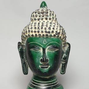 11&quot; Green Colored Wall Hanging Buddha Head | Brass Statue