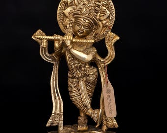 6" Murali Manohar Krishna Statue In Brass | Handmade | Made In India