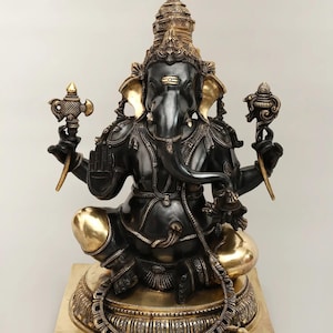 20&quot; Superfine Ganesha Granting Abhaya | Handmade Brass Statue