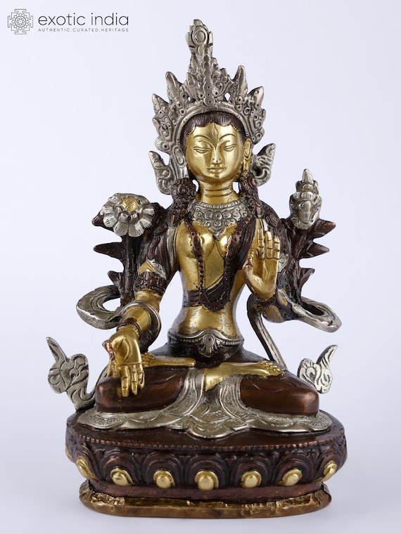 8インチ チベット仏教の神 白多羅菩薩（Sgrol dkar）真鍮像