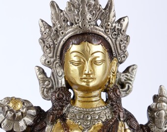 8インチ チベット仏教の神 白多羅菩薩（Sgrol dkar）真鍮像