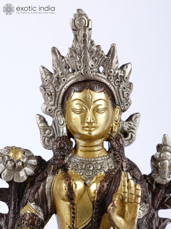 8インチ チベット仏教の神 白多羅菩薩（Sgrol dkar）真鍮像