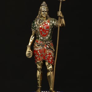 12&quot; Superfine Standing Lord Shiva | Brass Statue with Inlay Work