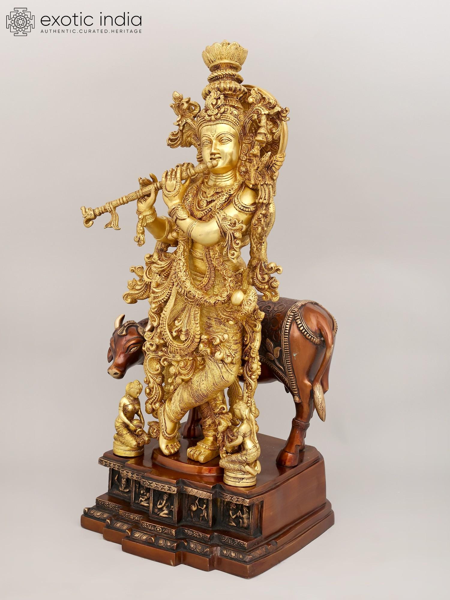 28インチ真鍮製クリシュナ神像｜インド製手作りヴェヌゴパーラ像