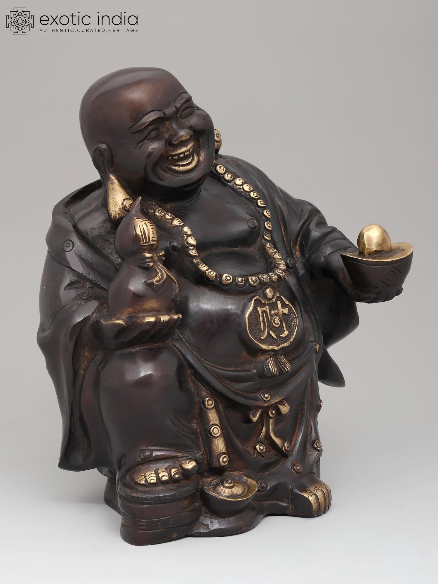 富と繁栄を祈願する縁起の良い笑い仏（9インチ）｜真鍮像 - Etsy 日本