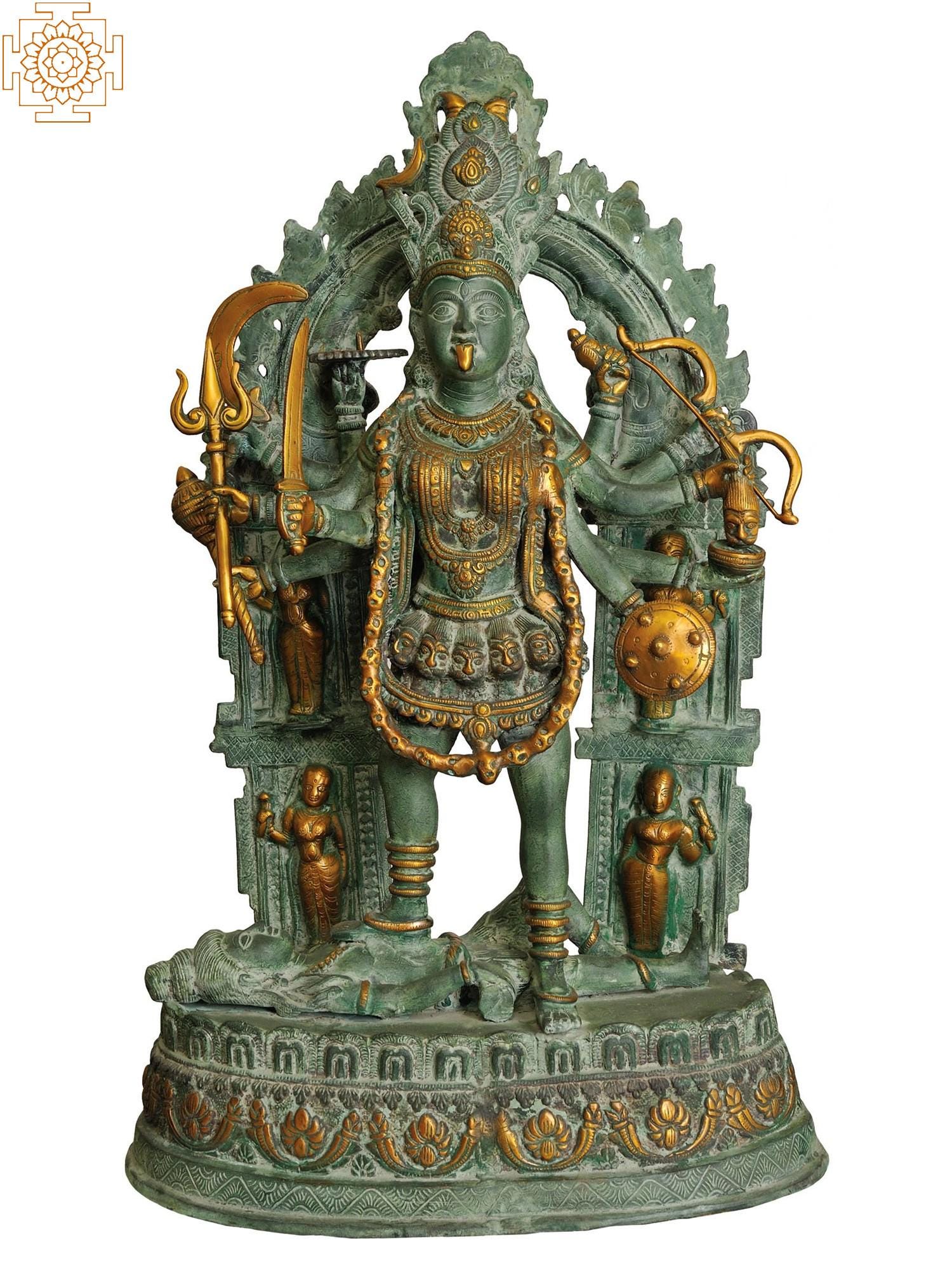 高さ28インチの大型カーリー女神像（真鍮製）｜ハンドメイド｜インド製