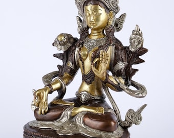 8インチ チベット仏教の神 白多羅菩薩（Sgrol dkar）真鍮像
