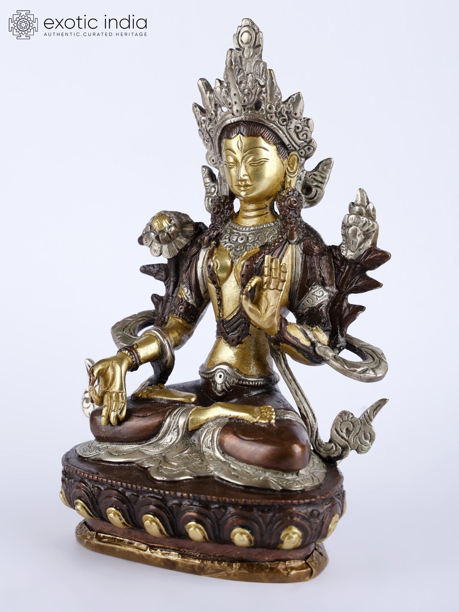 8インチ チベット仏教の神 白多羅菩薩（Sgrol dkar）真鍮像