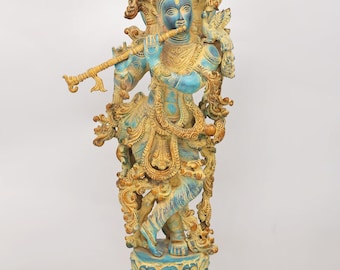 30" Large Fluting Lord Krishna | Brass Statue