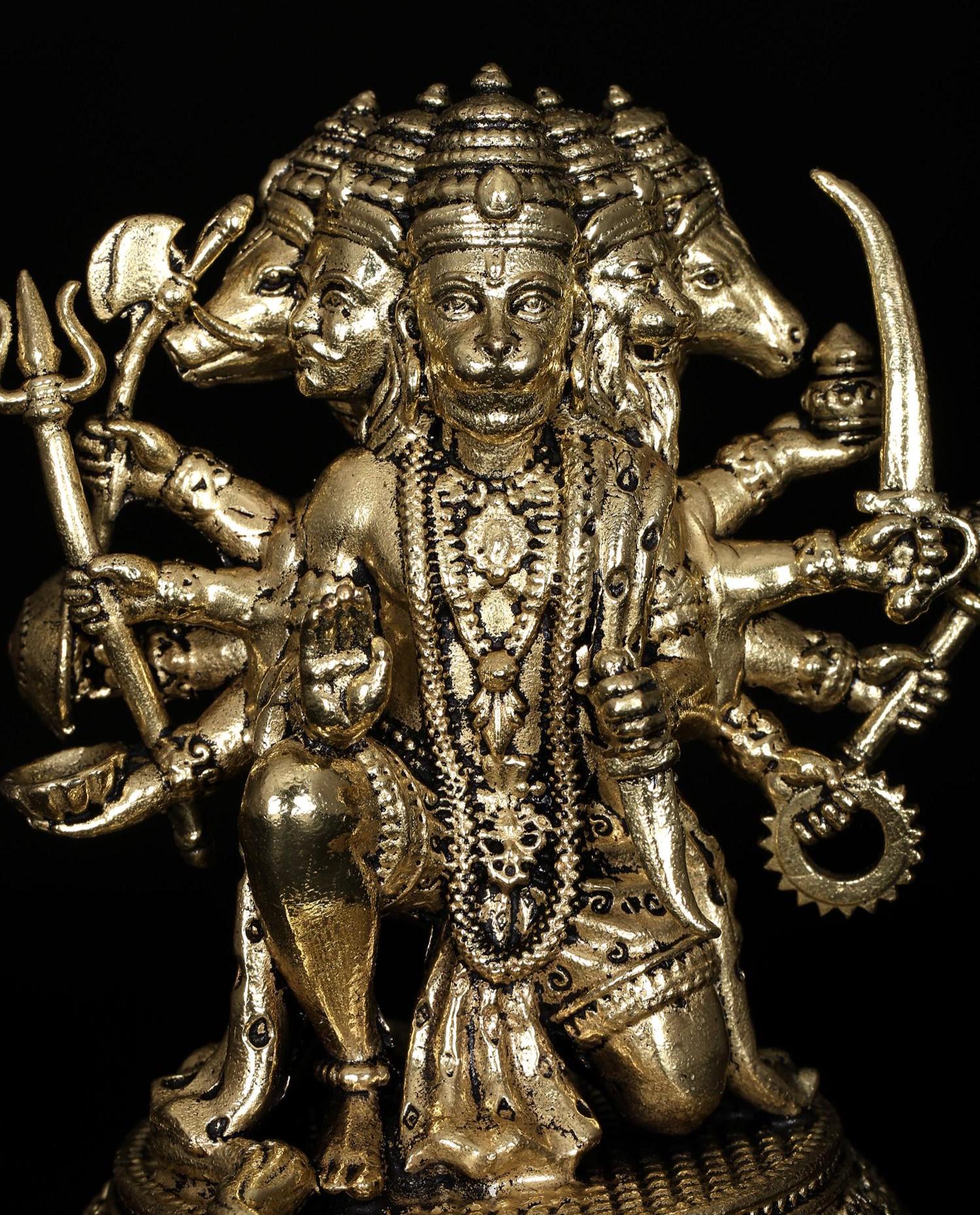 4インチの小さな真鍮製スーパーファイン パンチャムキ ハヌマーン神