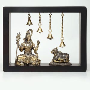 9&quot; Wood Framed Superfine Blessing Lord Shiva with Nandi | Wall Hanging