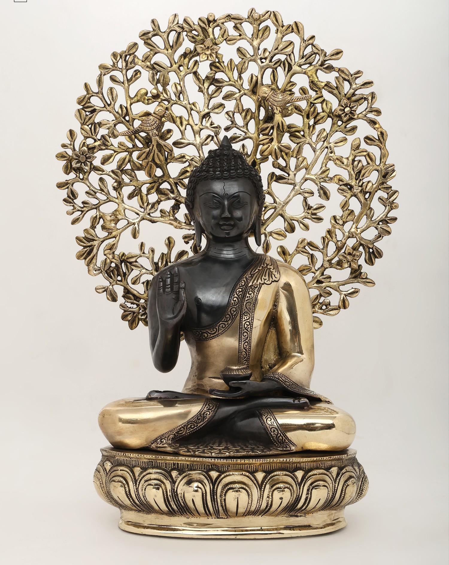 仏陀 真鍮像 20 インチ、菩提樹の下に座るヴィターク ムドラの仏陀 | 真鍮像 - Etsy