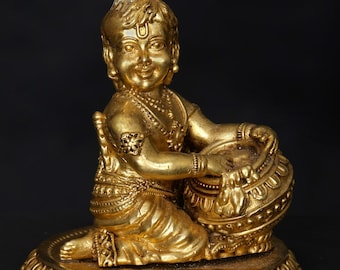 4" Small Superfine Butter Krishna | Brass Statue