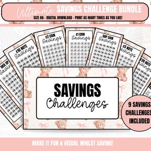 A6 Teddy Bear Money Savings Challenges, Cash Stuffing Mini Saver Tracker, Budget Binder Insert Printables, 100 Envelope System