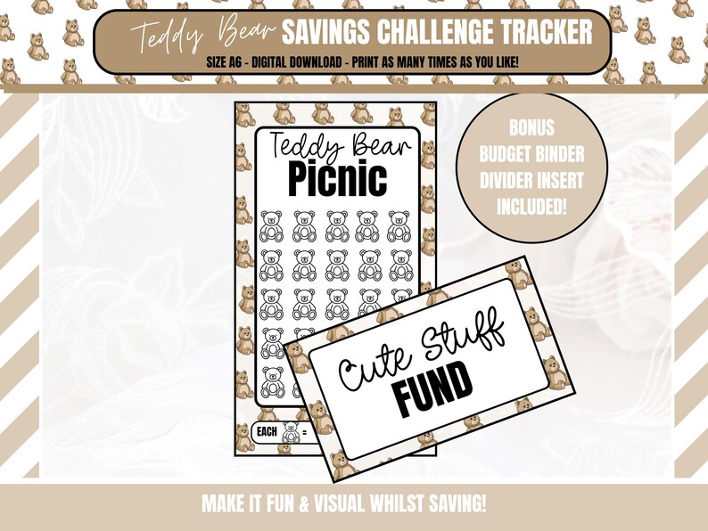 Adorable Teddy Bear Savings Tracker: Printable Budget Binder Insert for