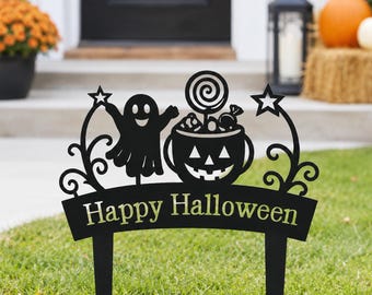 Personalized Halloween Garden Stake, Custom Ghost Yard Sign, Halloween Outdoor Decor, Trick or Treat, Spooky Garden Art, Halloween Gift
