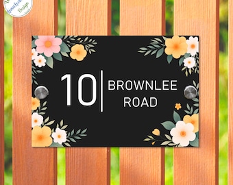 Custom Flower Address Plaque, Personalized House Number Sign